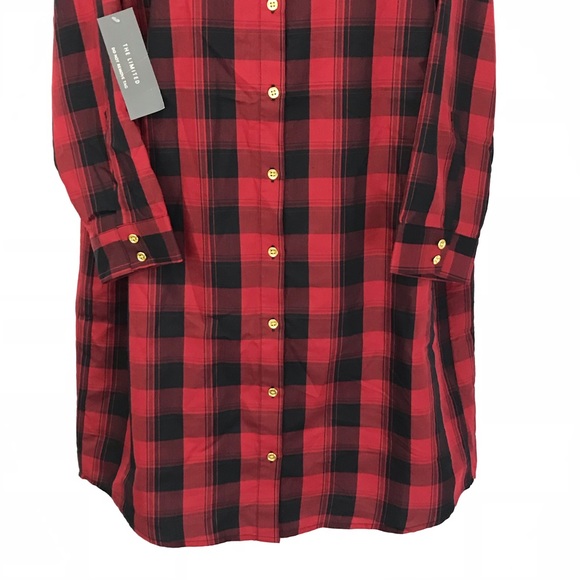 The Limited Red Black Buffalo Plaid Long Tunic Top - Picture 4 of 5